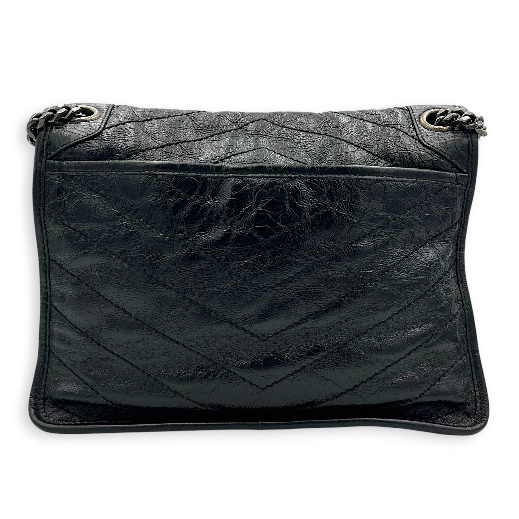 Niki Medium Black Shoulder Bag in Calfskin, Silver hardware