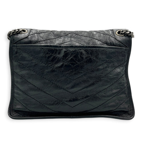 Niki Medium Black Shoulder Bag in Calfskin, Silver hardware