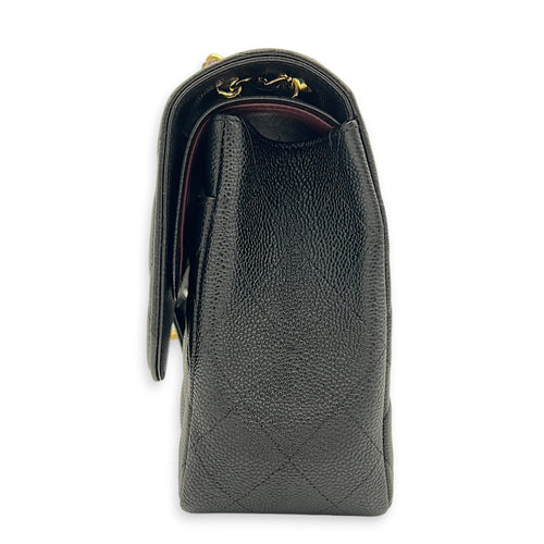 Classic Double Flap Shoulder Bag Jumbo Black in Caviar Leather, Gold hardware