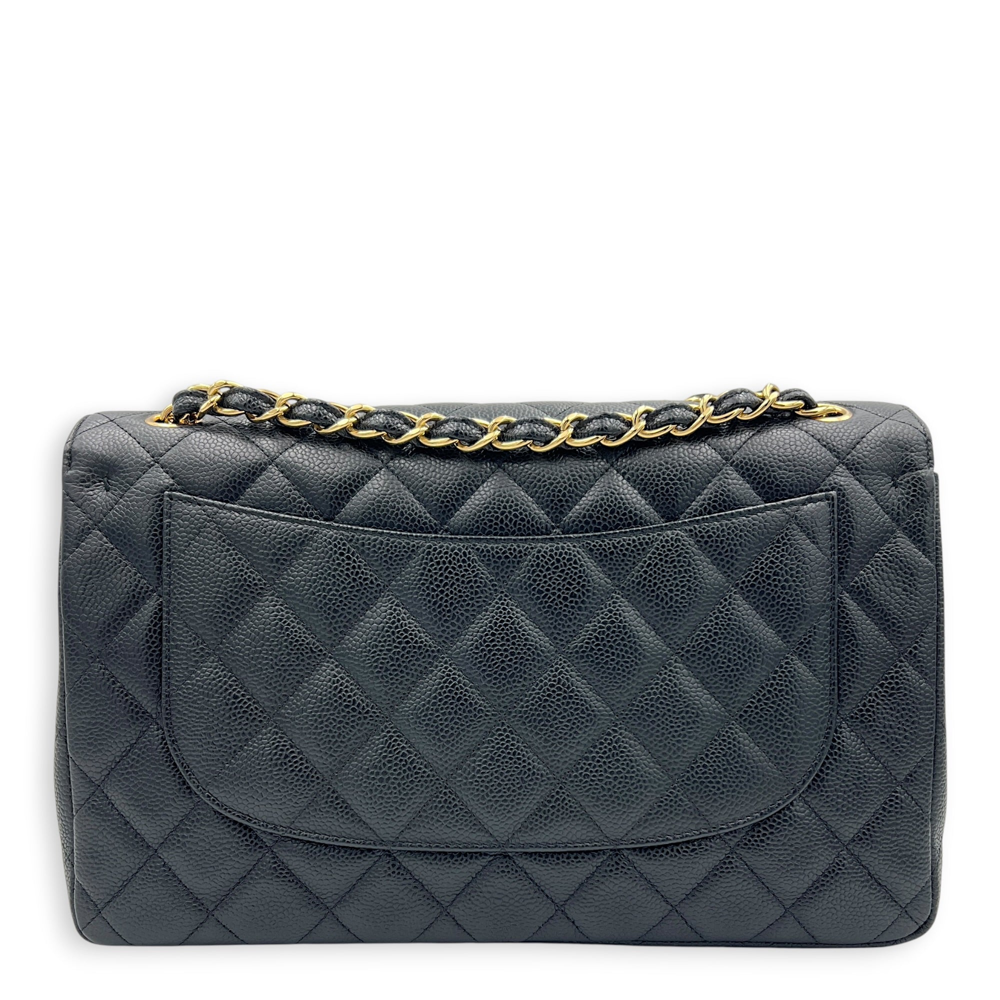 Classic Double Flap Shoulder Bag Jumbo Black in Caviar Leather, Gold hardware