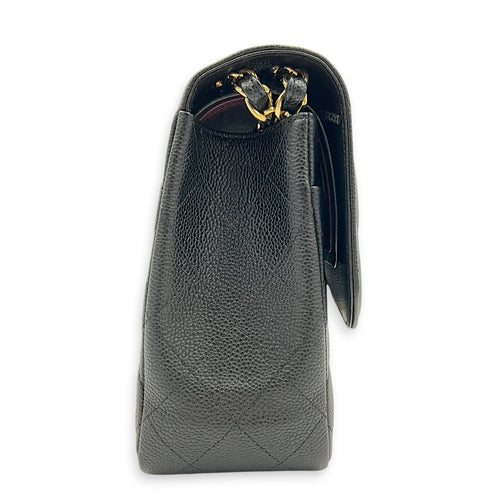 Classic Double Flap Shoulder Bag Jumbo Black in Caviar Leather, Gold hardware