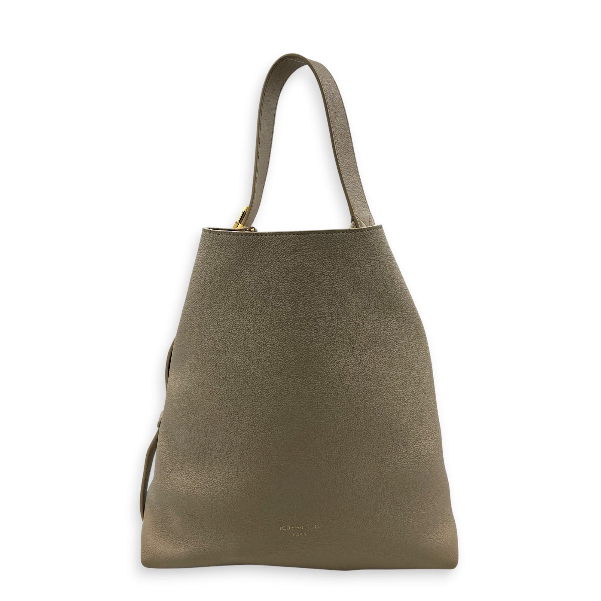 Low Key Shoulder Bag Beige in Calfskin, Gold hardware