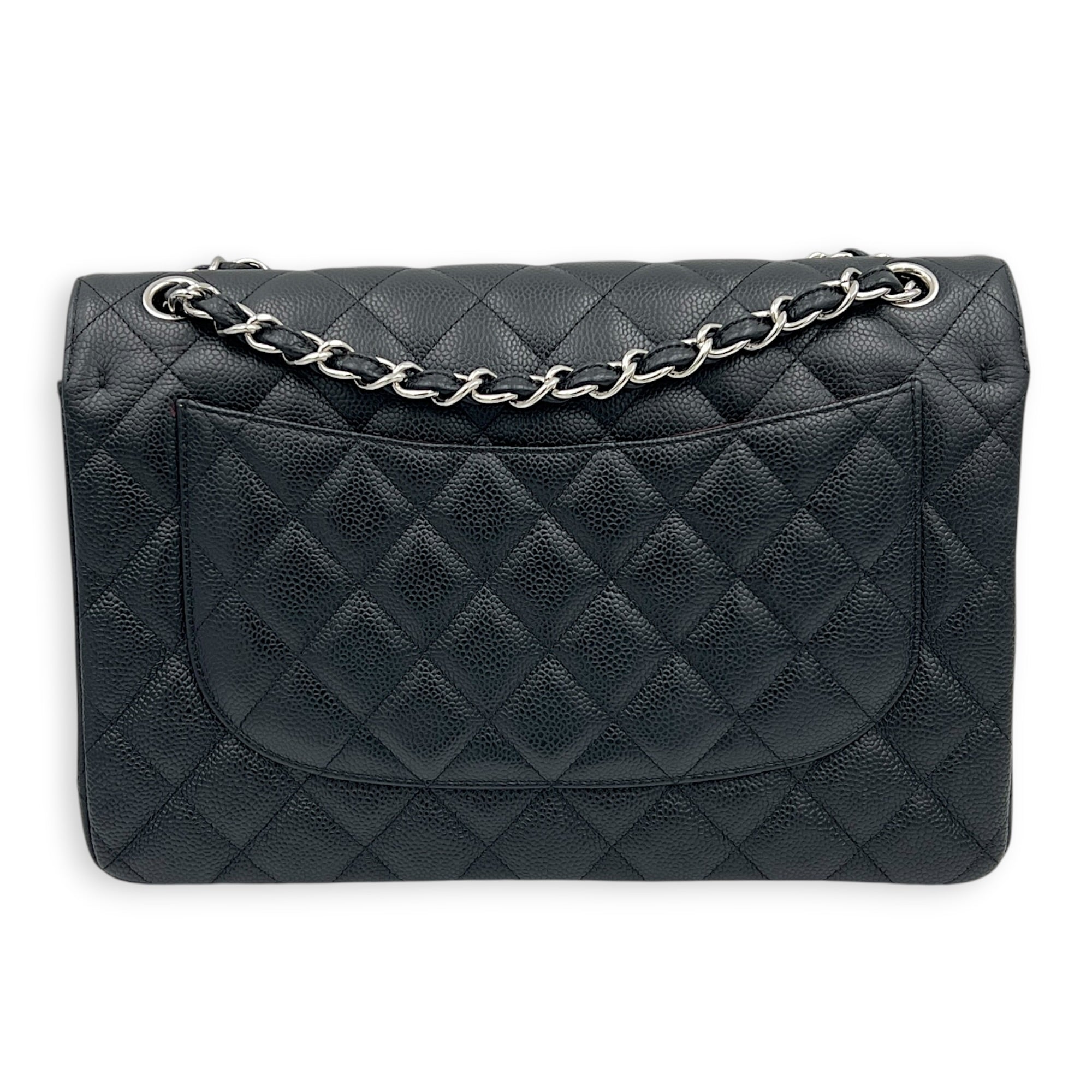 Classic Double Flap Shoulder Bag Jumbo Black in Caviar Leather, Silver hardware