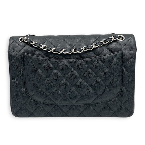 Classic Double Flap Shoulder Bag Jumbo Black in Caviar Leather, Silver hardware
