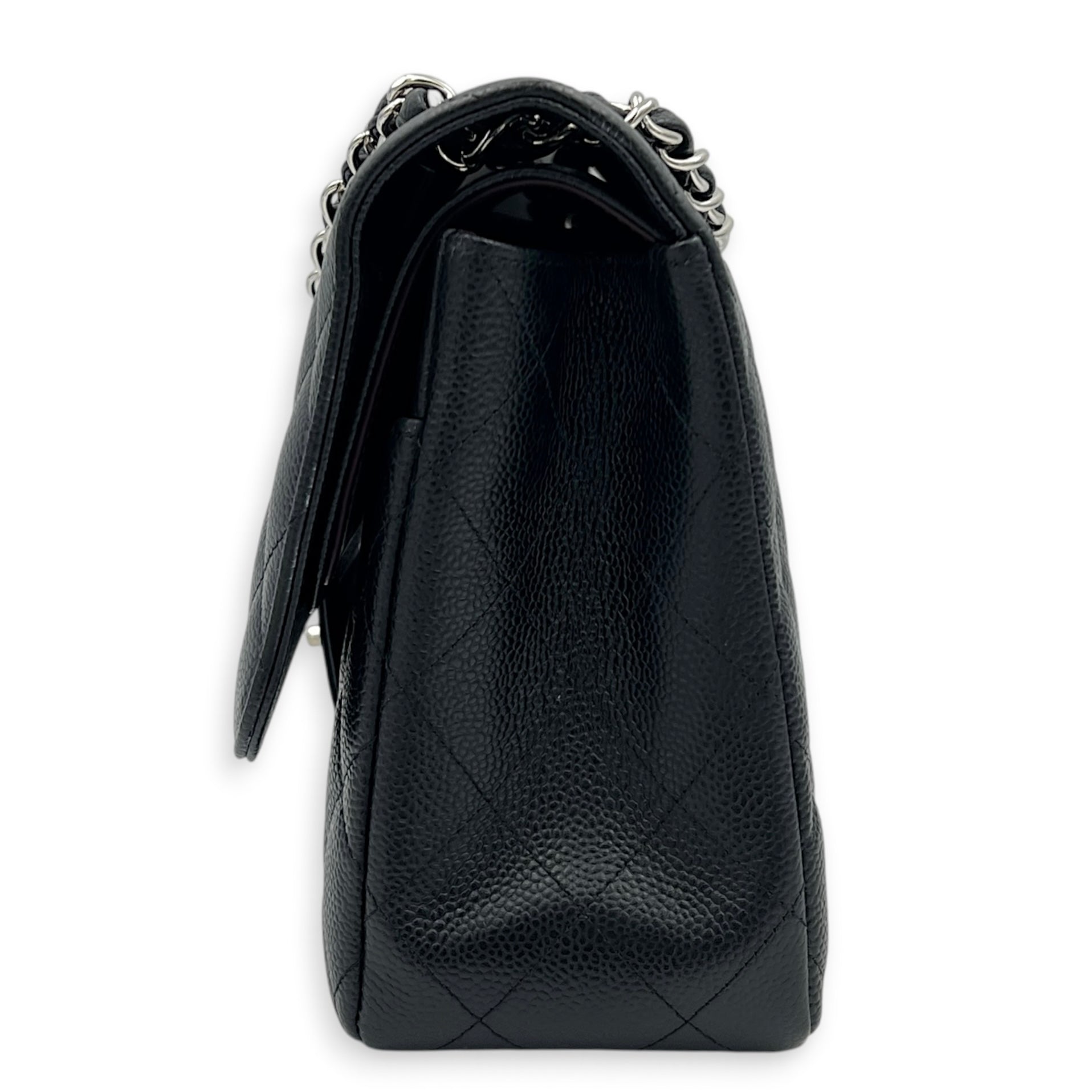 Classic Double Flap Shoulder Bag Jumbo Black in Caviar Leather, Silver hardware