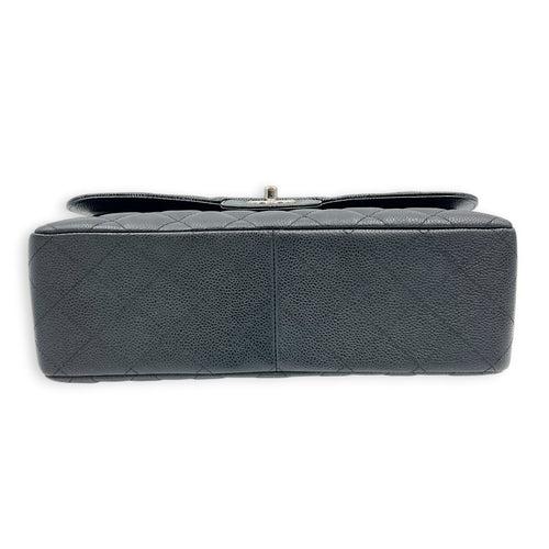 Classic Double Flap Shoulder Bag Jumbo Black in Caviar Leather, Silver hardware