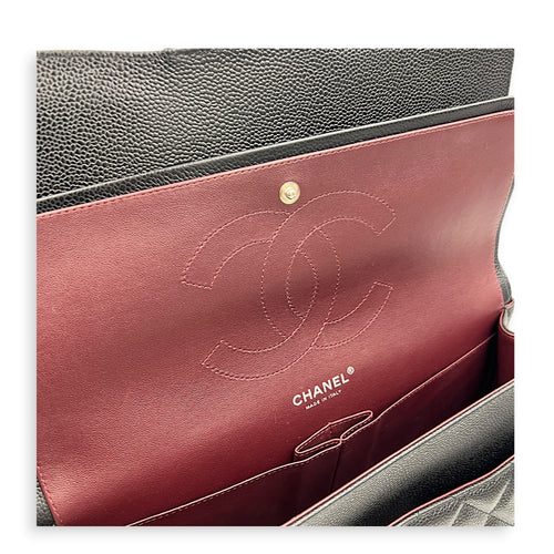 Classic Double Flap Shoulder Bag Jumbo Black in Caviar Leather, Silver hardware