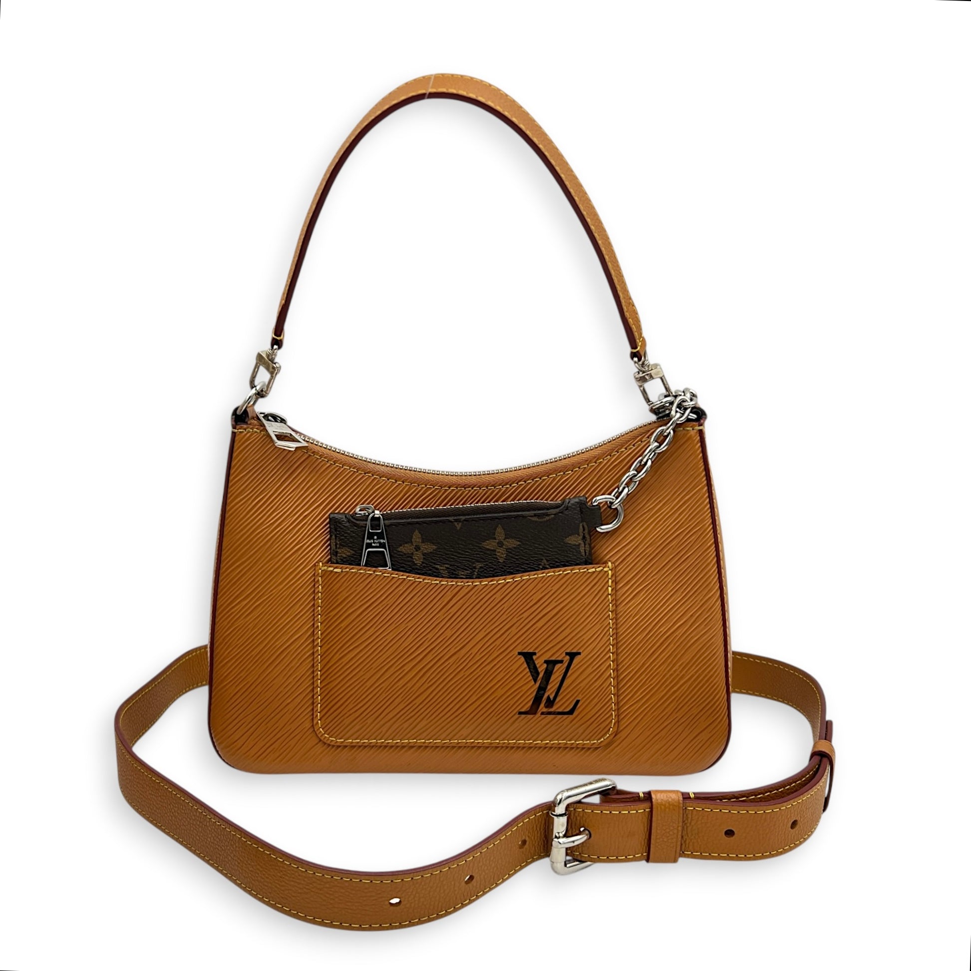 Marelle NM Shoulder Bag Brown in Epi Leather, Gold hardware