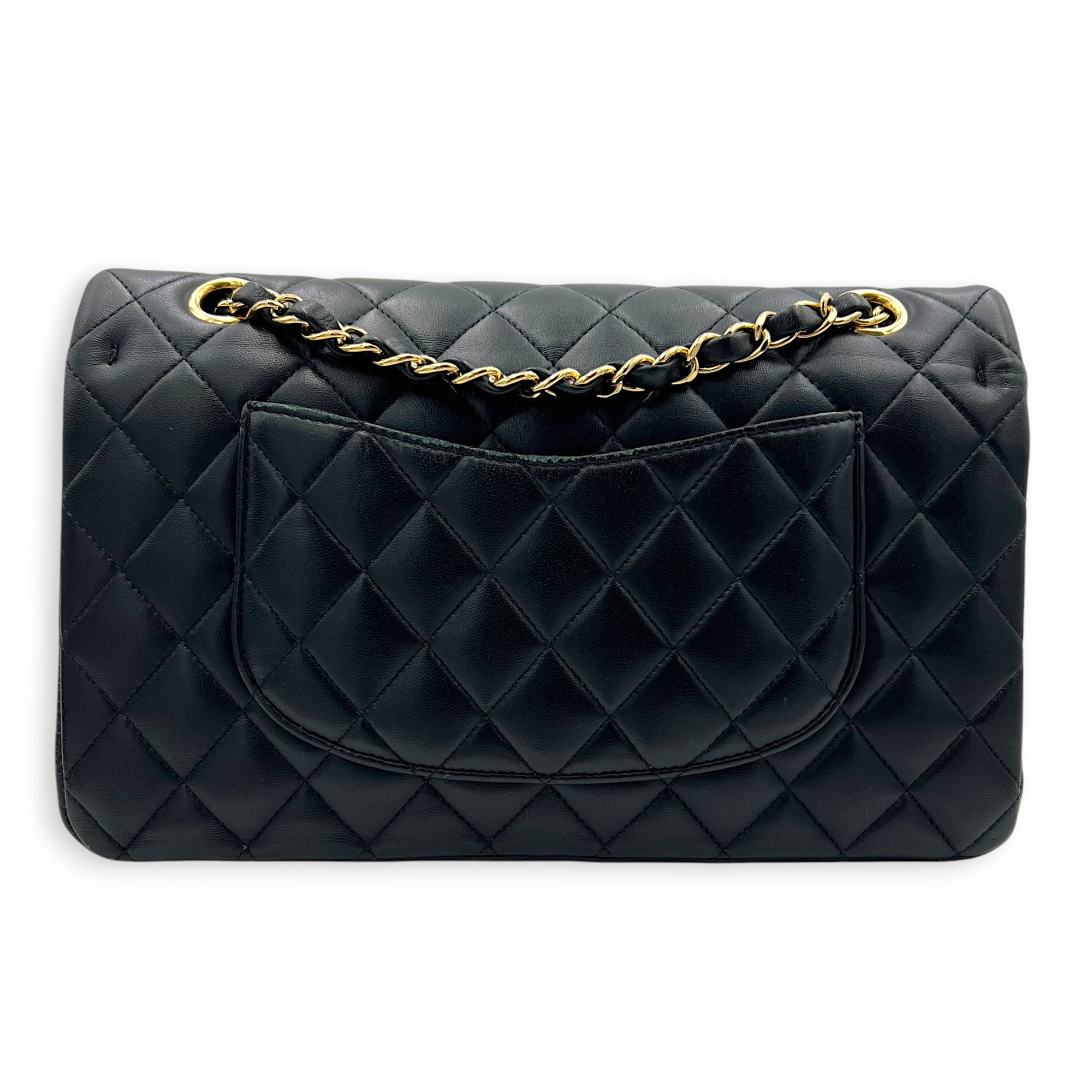 Classic Medium Black Shoulder Bag in Lambskin, Gold hardware