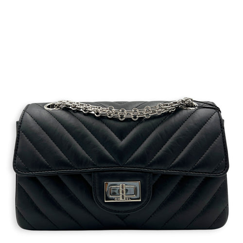 2.55 Shoulder Bag Black in Calfskin, Silver hardware
