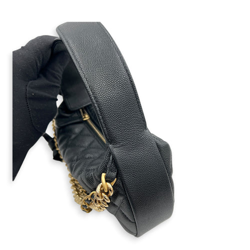 Quilted Bow Pouch Handbag Black in Caviar Leather, Gold hardware