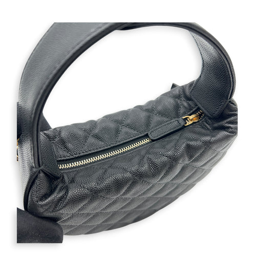 Quilted Bow Pouch Handbag Black in Caviar Leather, Gold hardware