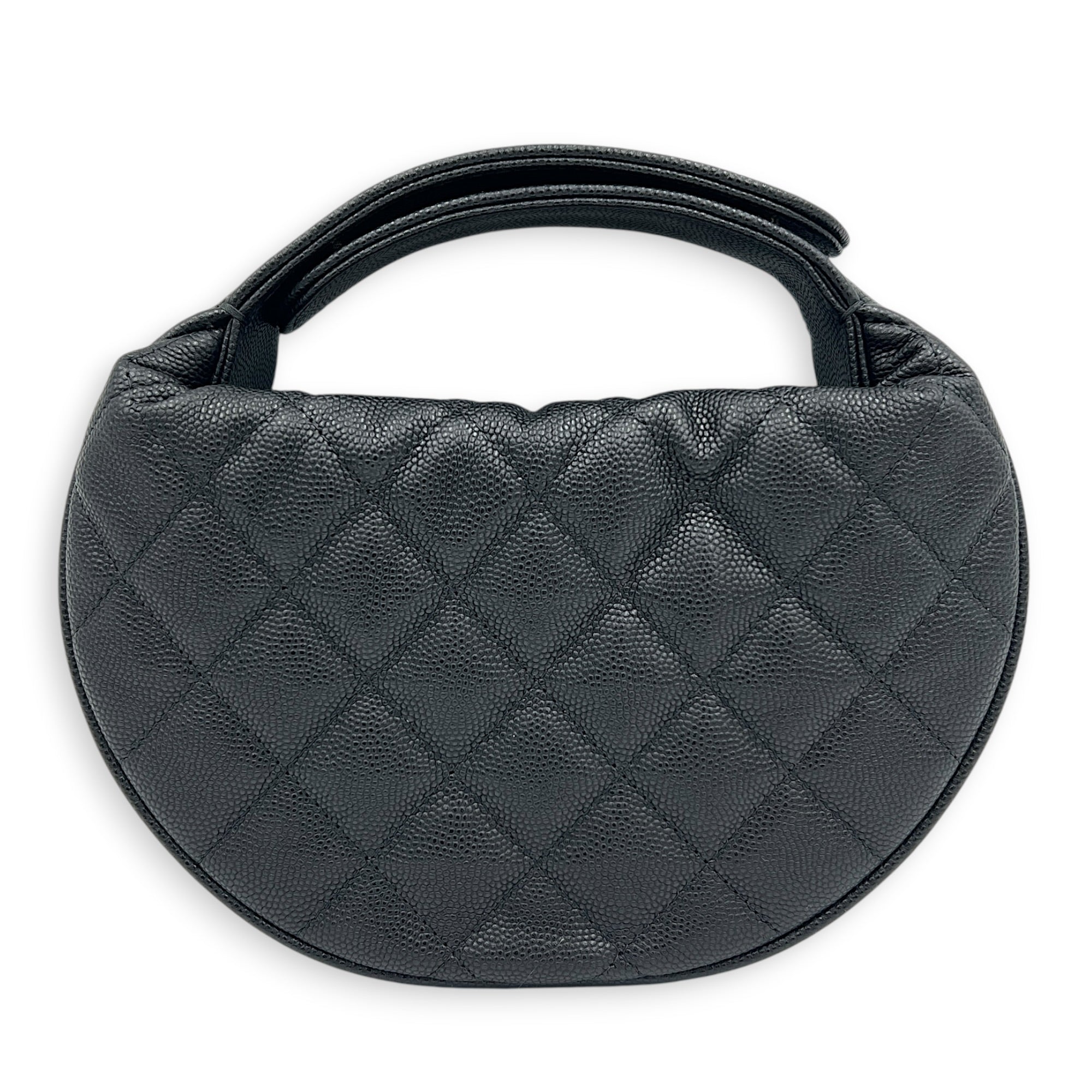Quilted Bow Pouch Handbag Black in Caviar Leather, Gold hardware
