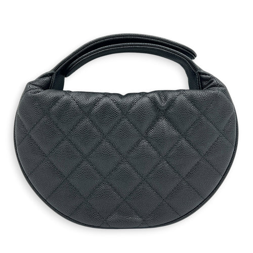 Quilted Bow Pouch Handbag Black in Caviar Leather, Gold hardware