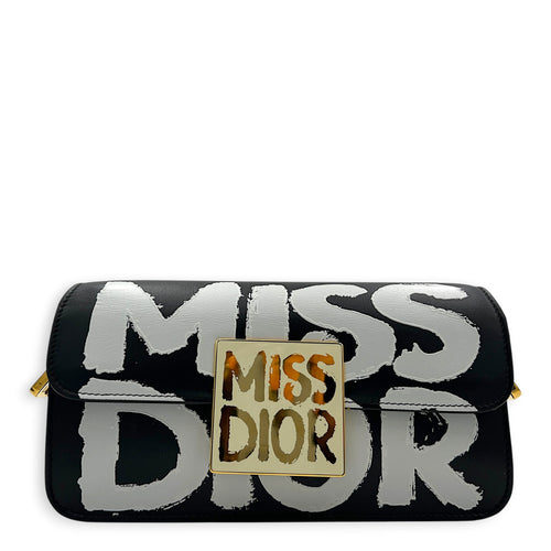 Miss Dior Graffiti Shoulder Bag Black in Calfskin, Gold hardware