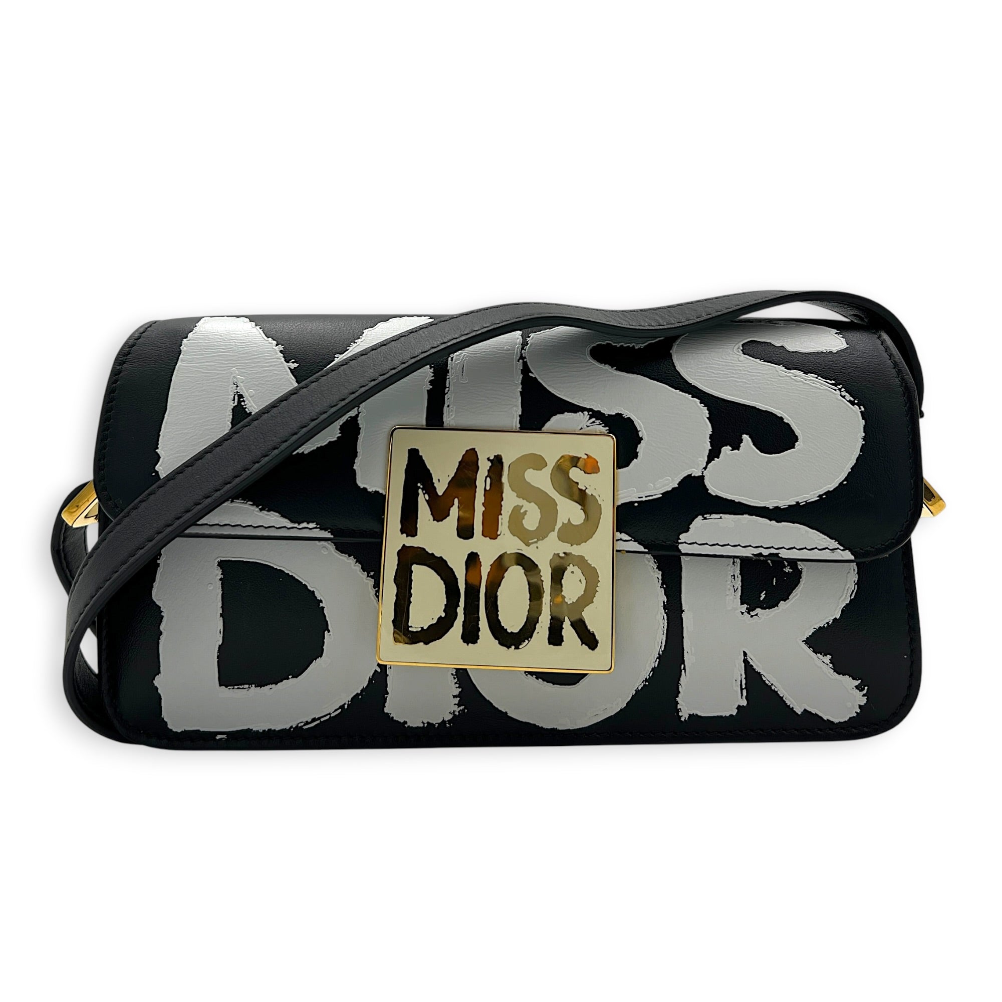 Miss Dior Graffiti Shoulder Bag Black in Calfskin, Gold hardware