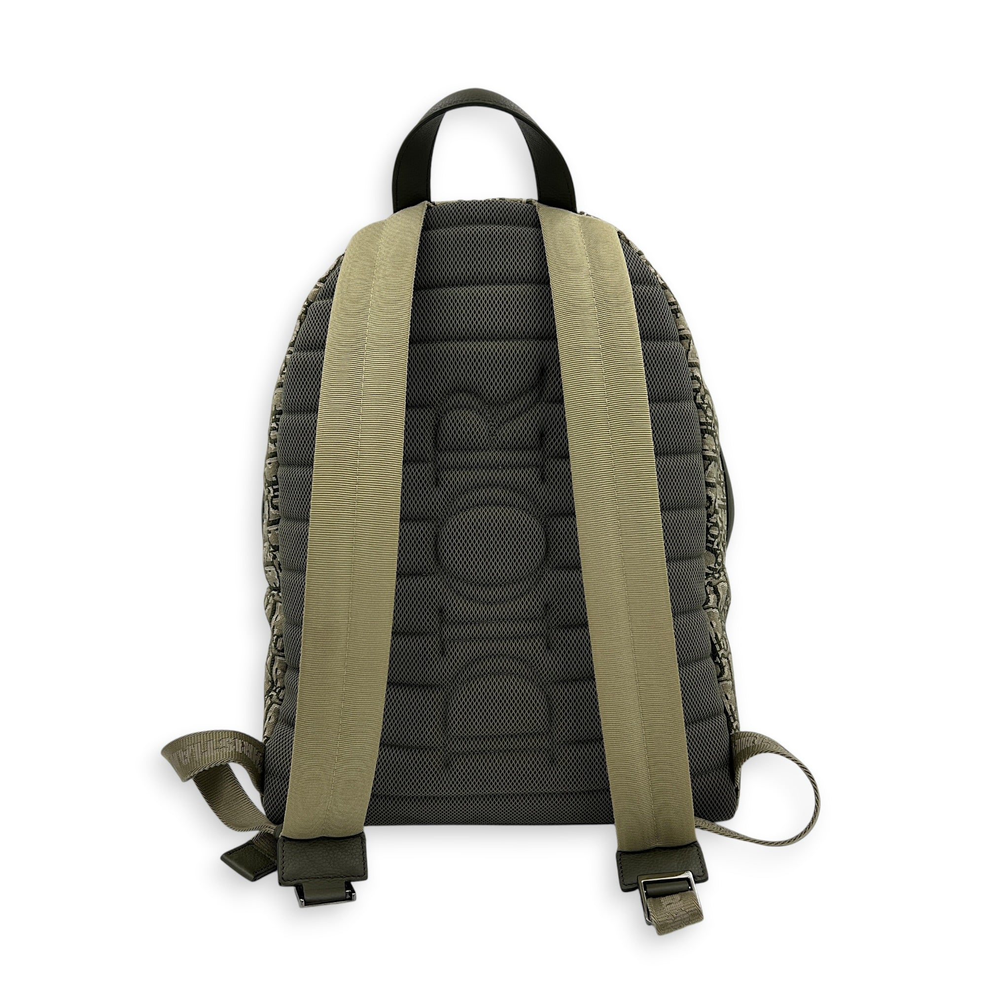 Oblique Backpack Green in Canvas, Silver hardware
