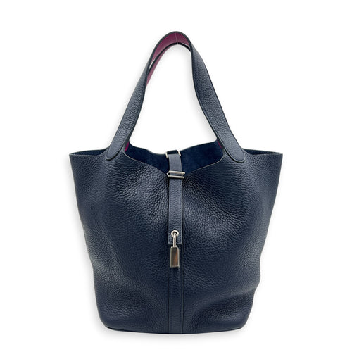 Picotin 22 Blue Bucket Bag in Clemence, Silver hardware