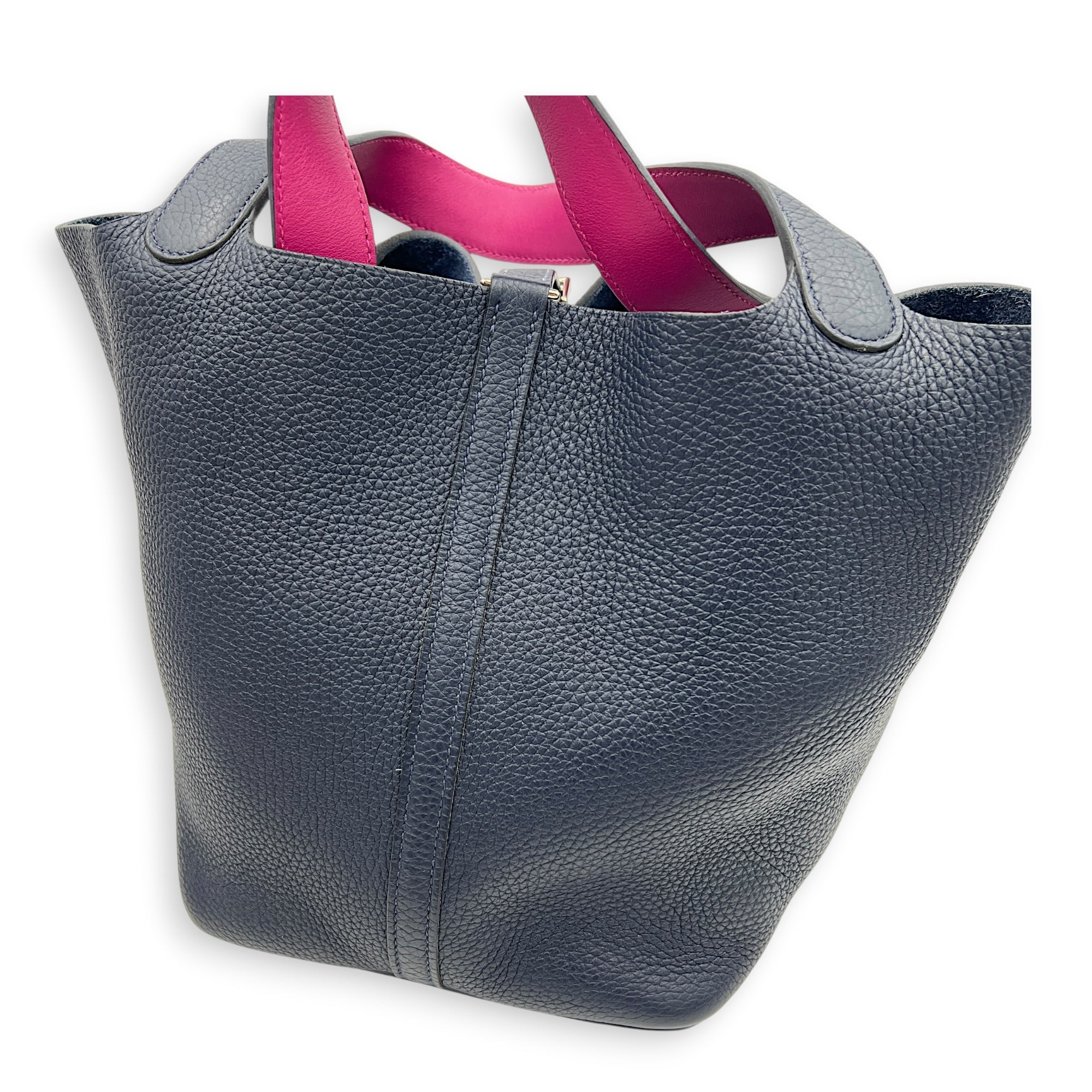 Picotin 22 Blue Bucket Bag in Clemence, Silver hardware