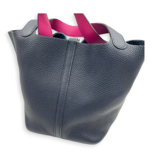 Picotin 22 Blue Bucket Bag in Clemence, Silver hardware