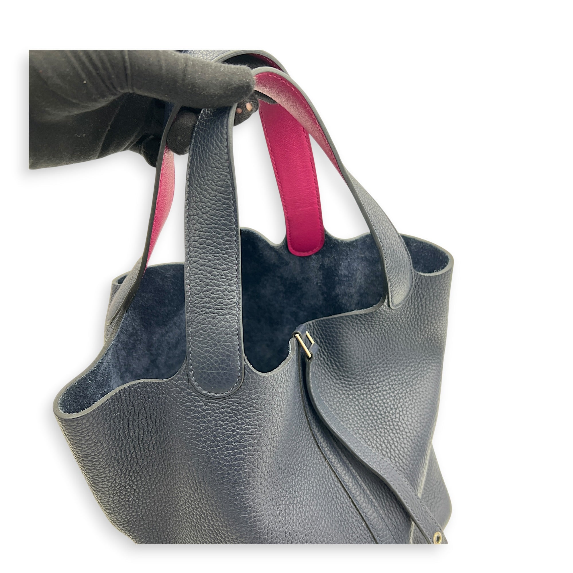 Picotin 22 Blue Bucket Bag in Clemence, Silver hardware