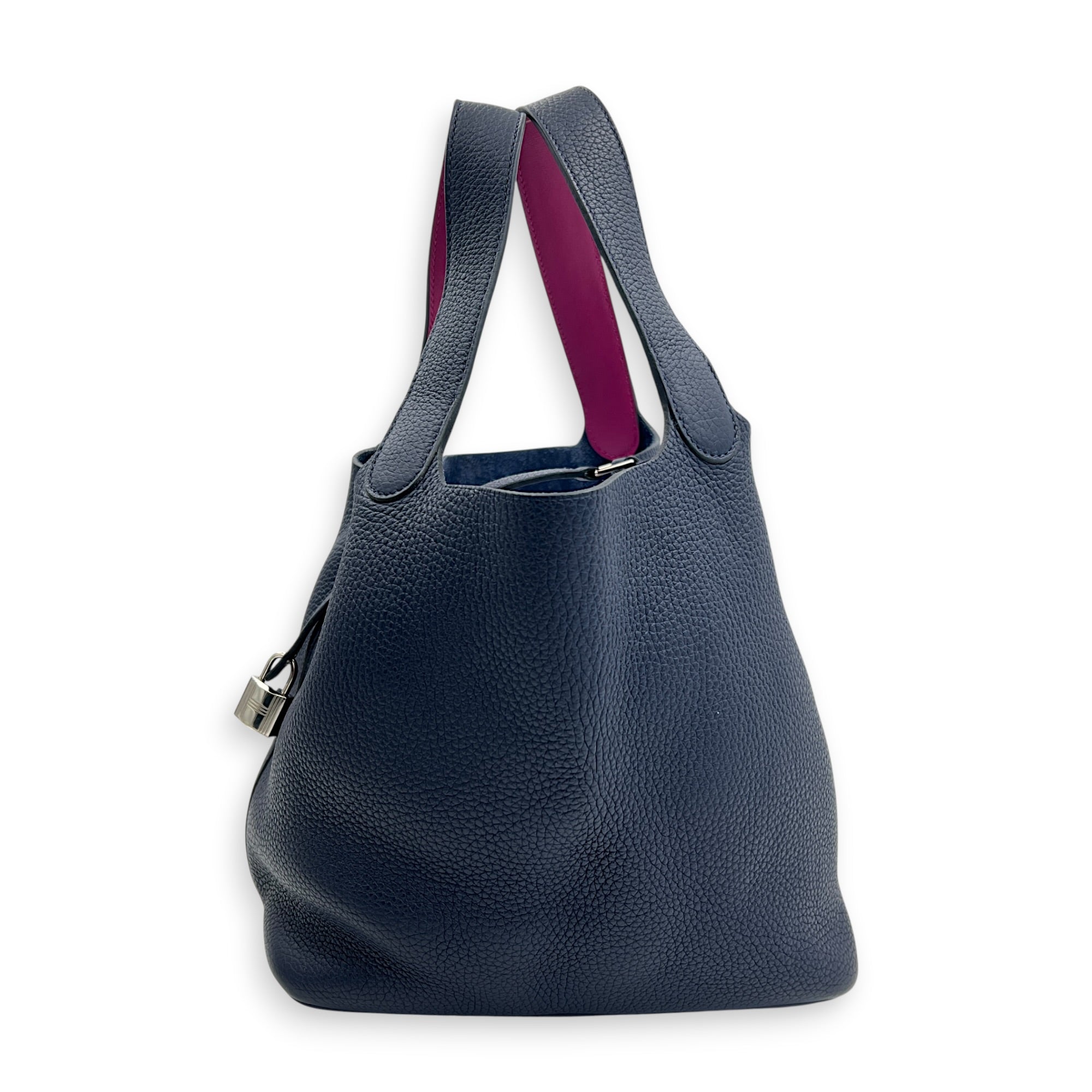 Picotin 22 Blue Bucket Bag in Clemence, Silver hardware