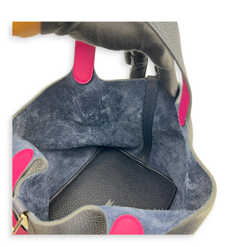 Picotin 22 Blue Bucket Bag in Clemence, Silver hardware