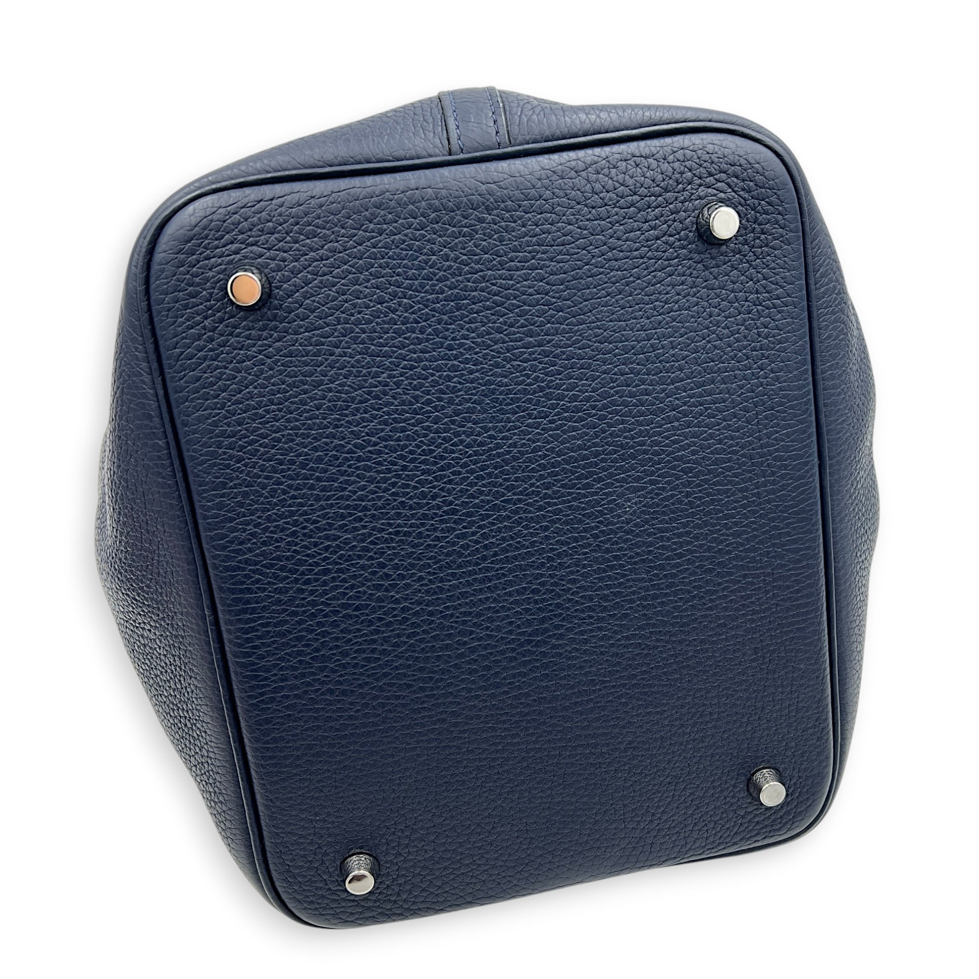 Picotin 22 Blue Bucket Bag in Clemence, Silver hardware