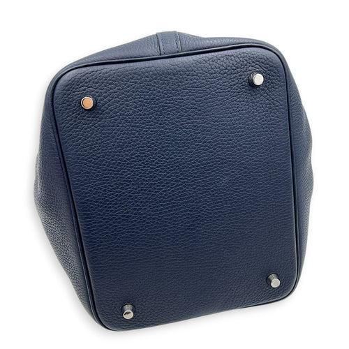 Picotin 22 Blue Bucket Bag in Clemence, Silver hardware