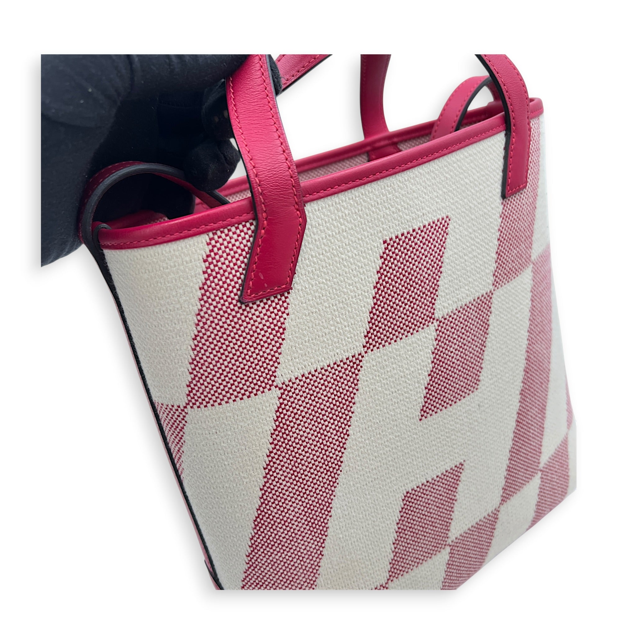 Cabas H En Biais White in Canvas, Silver hardware