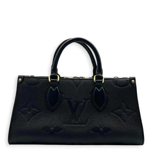 OnTheGo East West Black Top Handle Bag in Empreinte Leather, Gold hardware