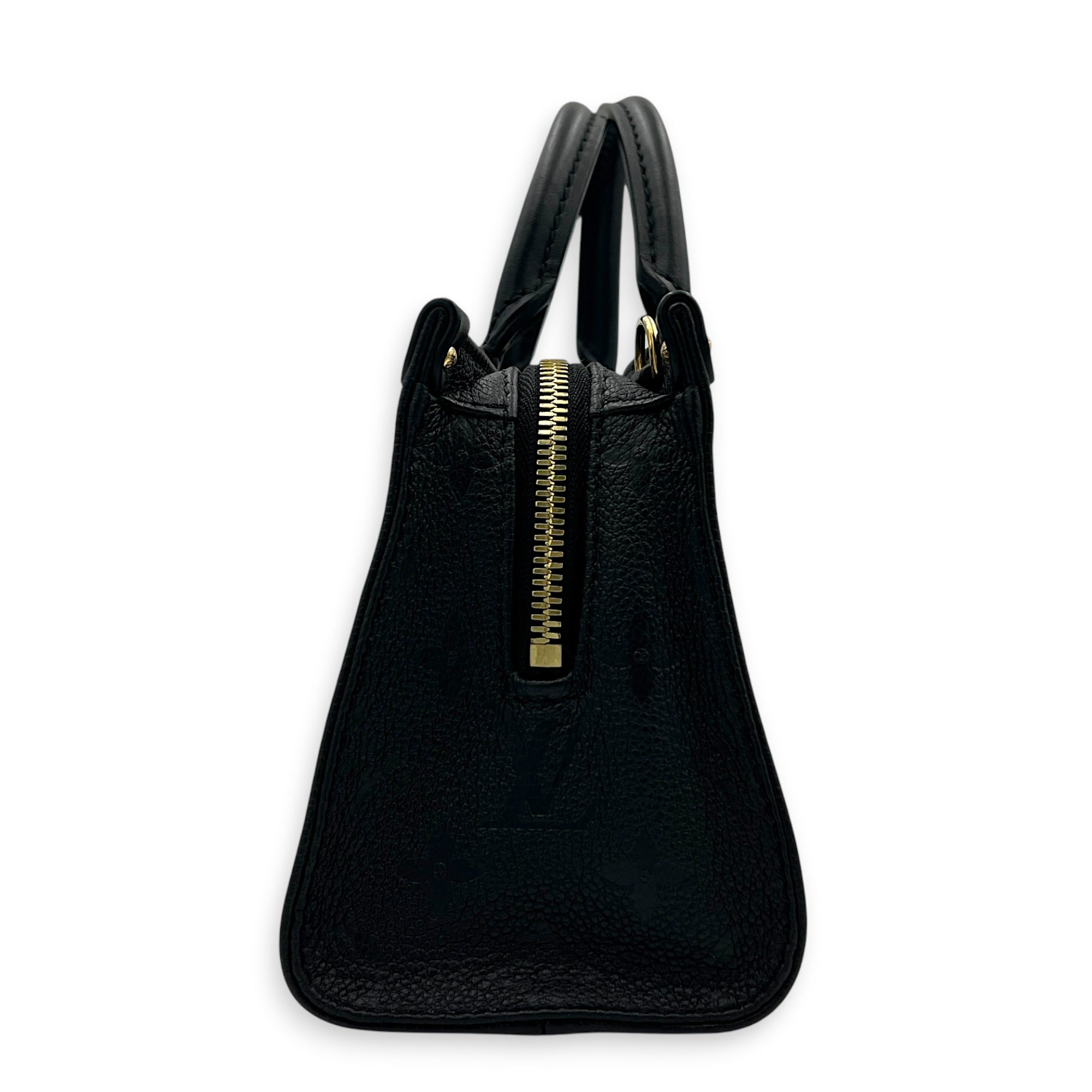 OnTheGo East West Black Top Handle Bag in Empreinte Leather, Gold hardware