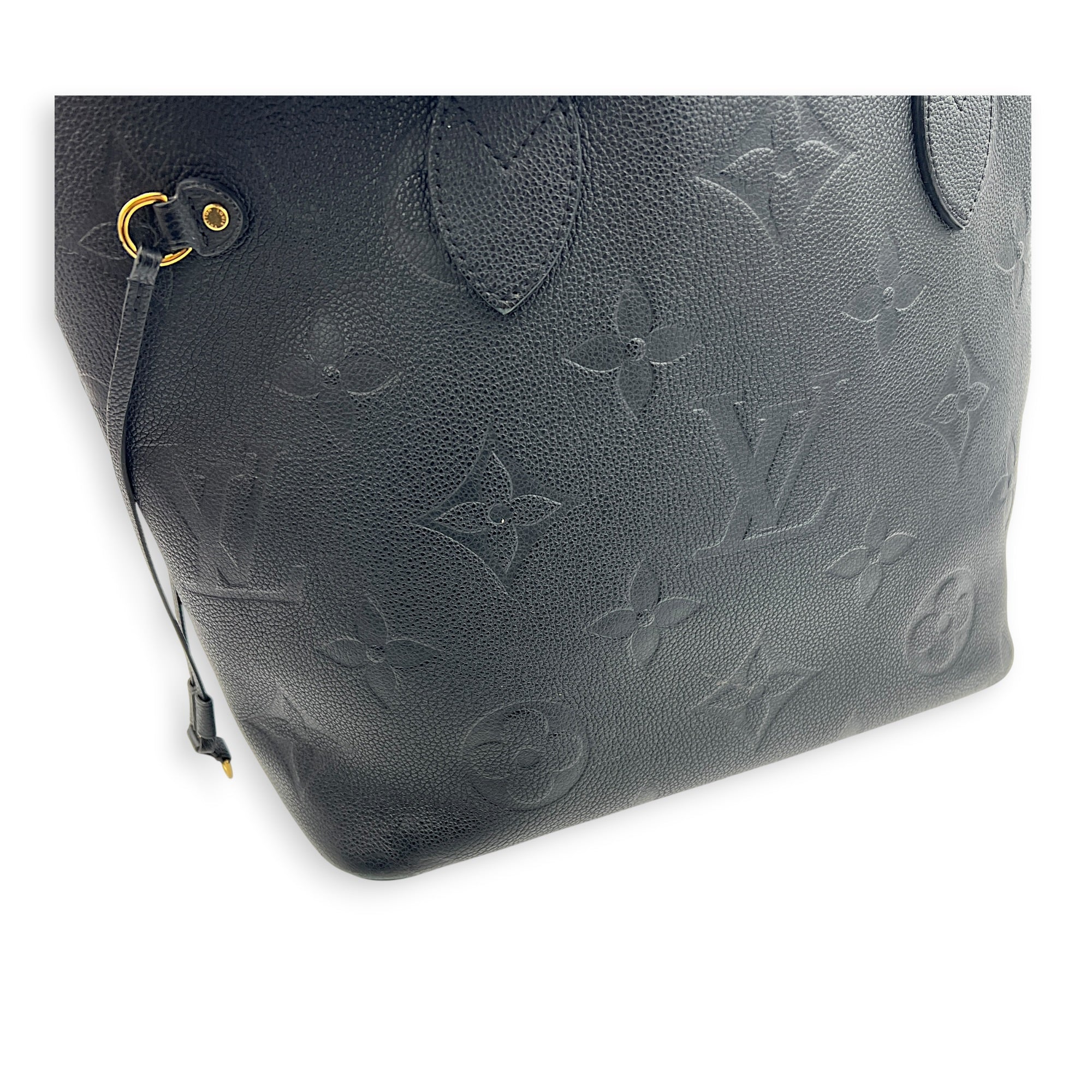 Neverfull MM Black Tote Bag in Empreinte Leather, Gold hardware