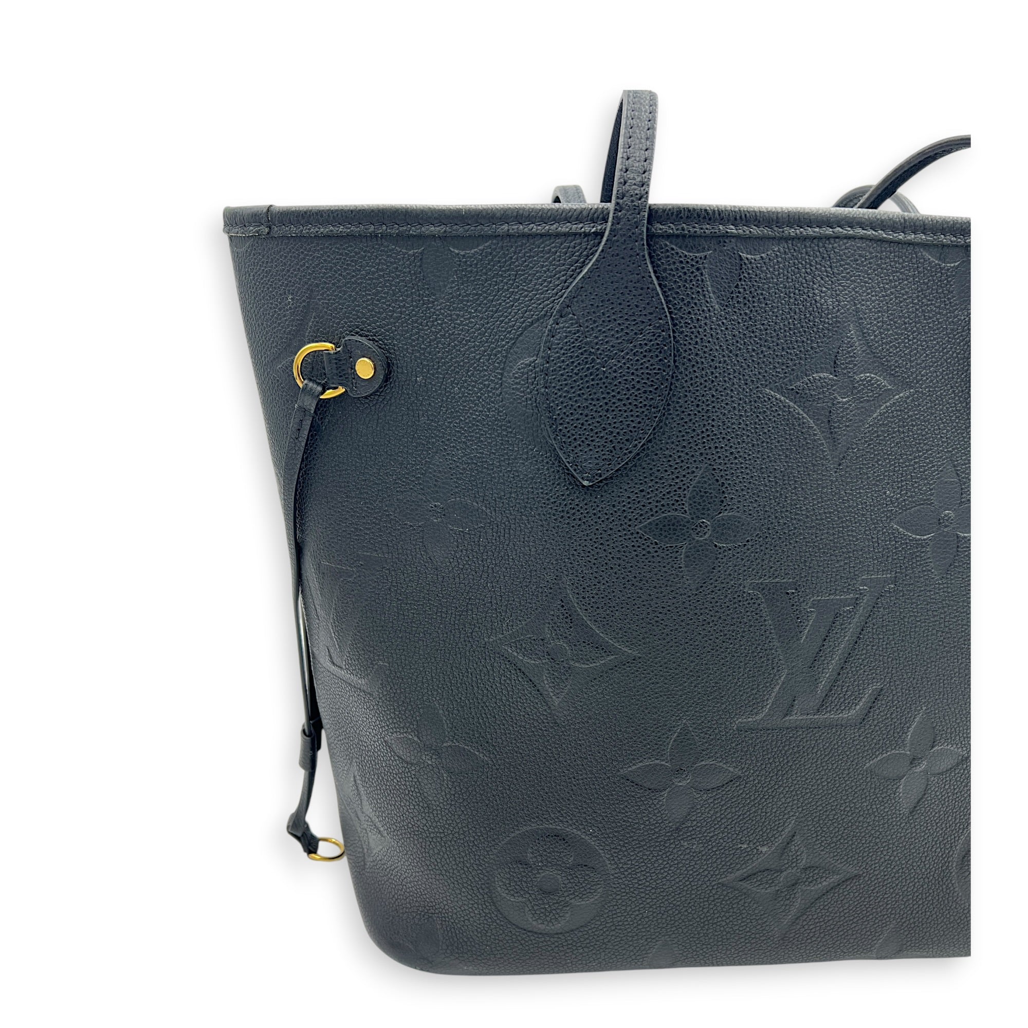 Neverfull MM Black Tote Bag in Empreinte Leather, Gold hardware