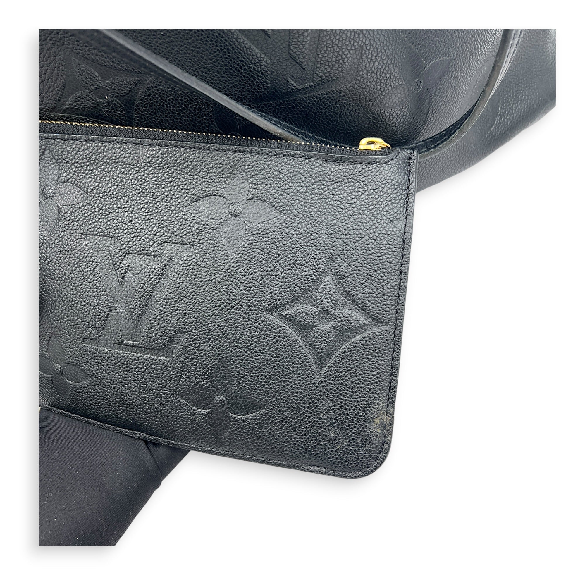 Neverfull MM Black Tote Bag in Empreinte Leather, Gold hardware