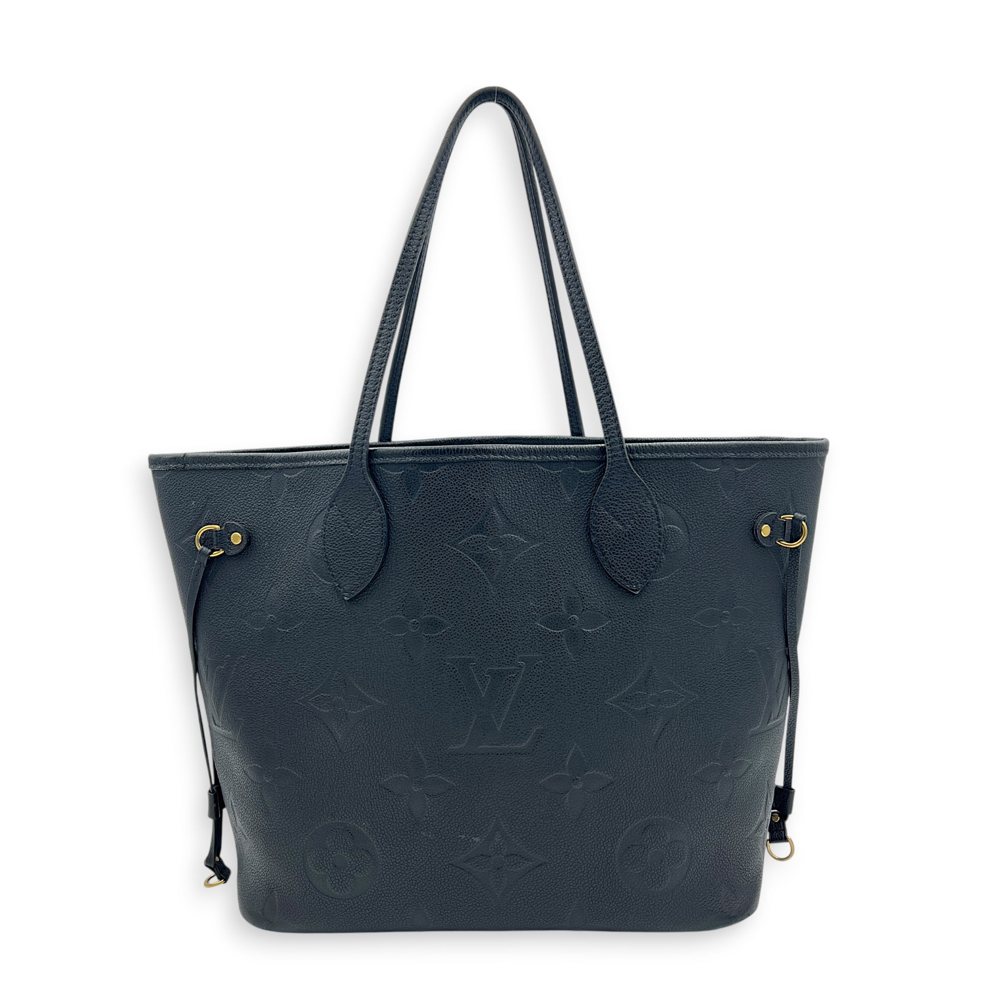 Neverfull MM Black Tote Bag in Empreinte Leather, Gold hardware