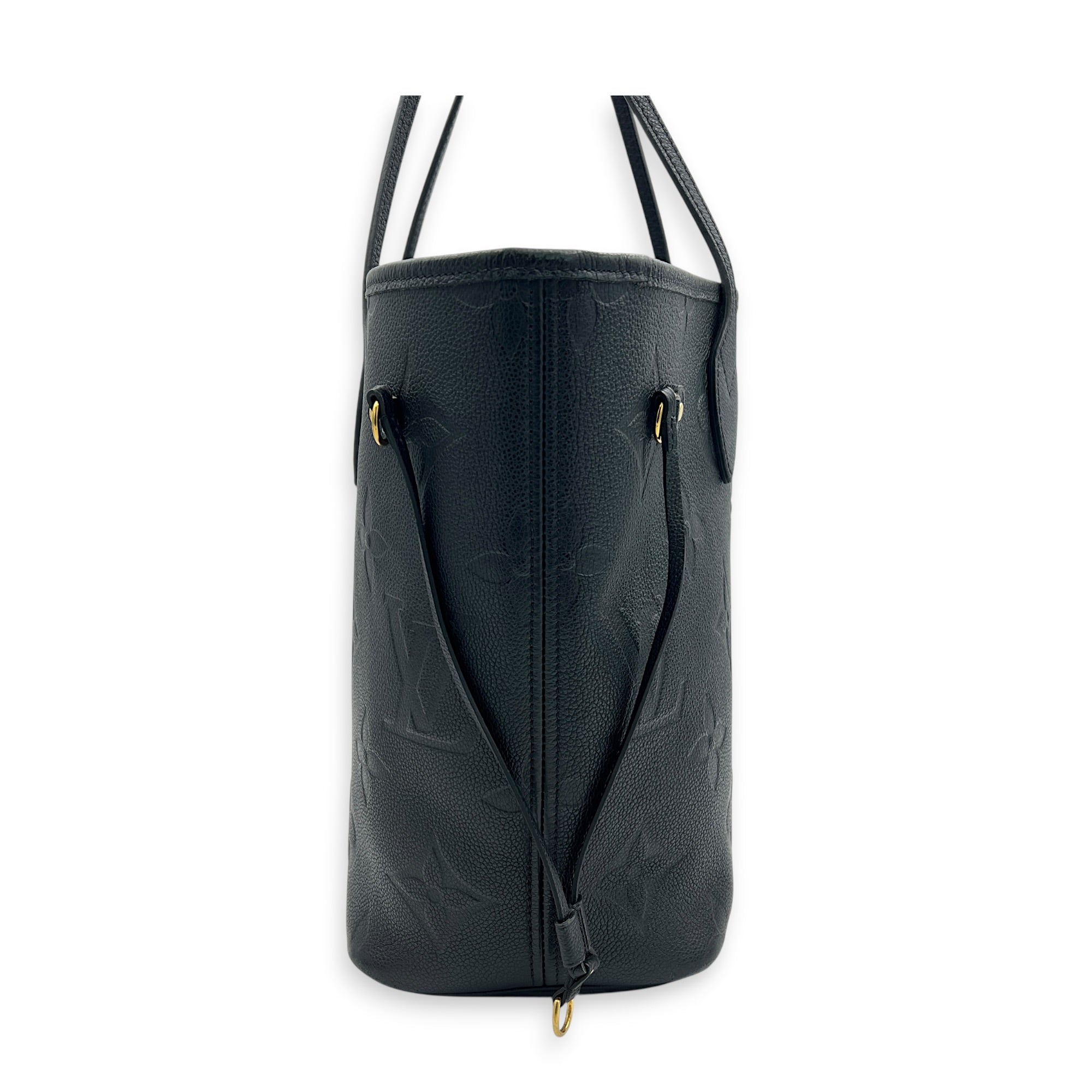 Neverfull MM Black Tote Bag in Empreinte Leather, Gold hardware