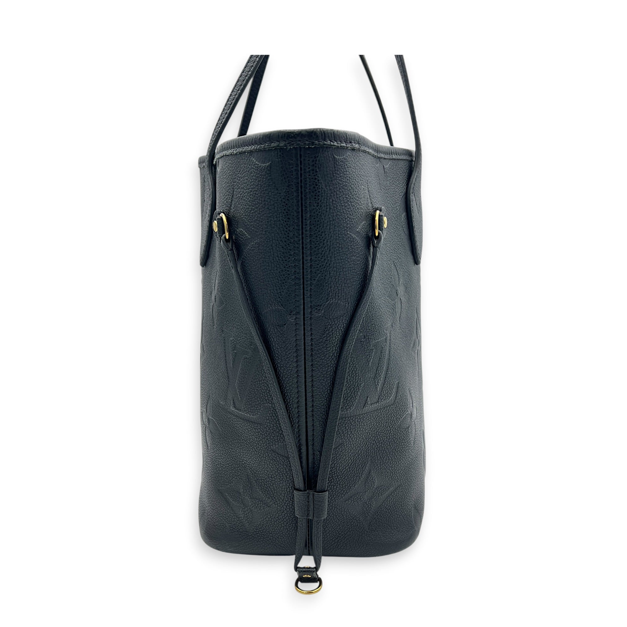 Neverfull MM Black Tote Bag in Empreinte Leather, Gold hardware