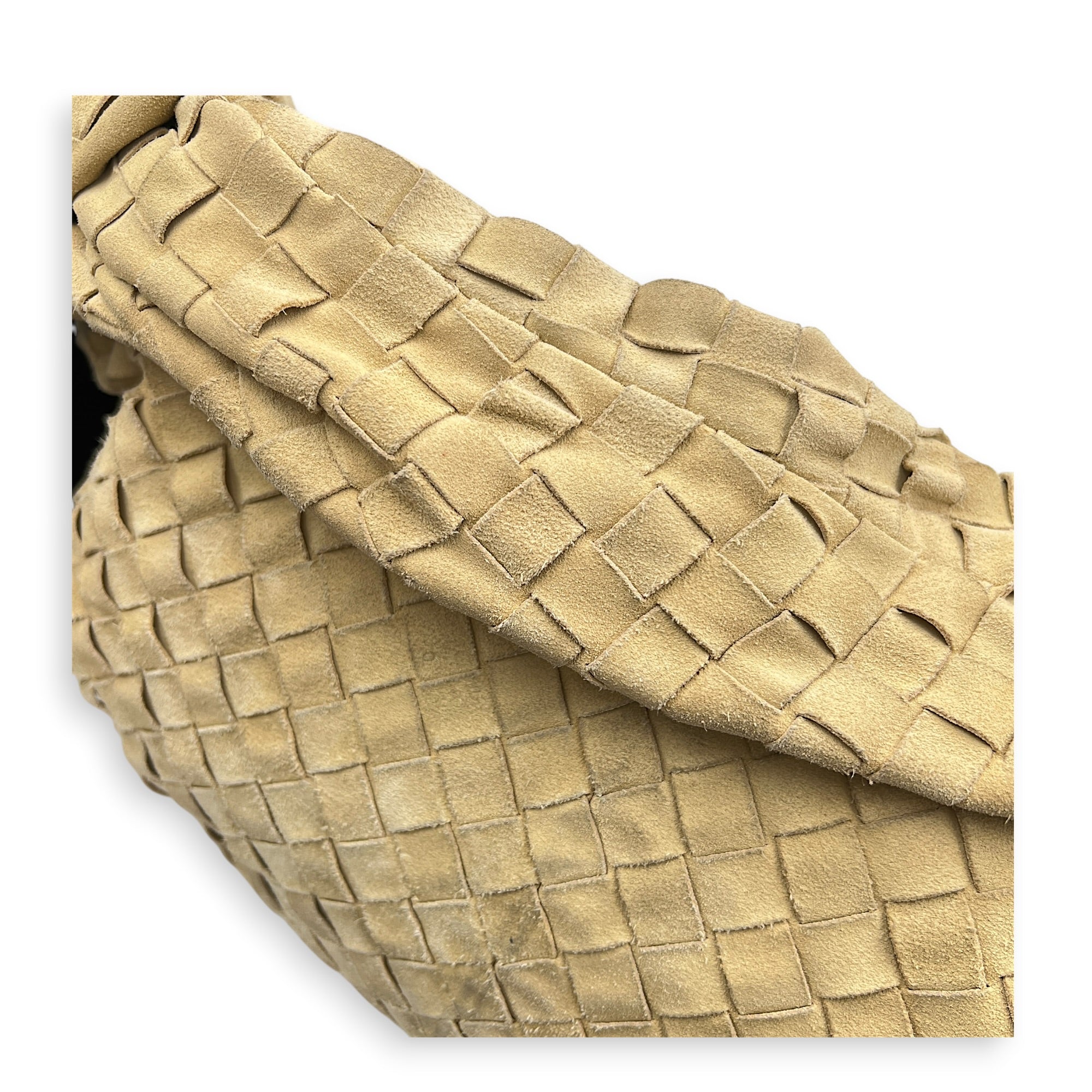 Jodie Shoulder Bag Beige in Suede Leather, Gold hardware