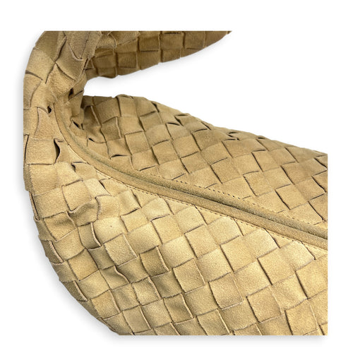 Jodie Shoulder Bag Beige in Suede Leather, Gold hardware