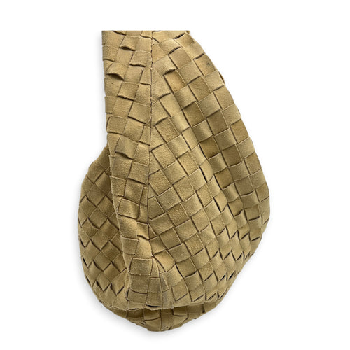 Jodie Shoulder Bag Beige in Suede Leather, Gold hardware