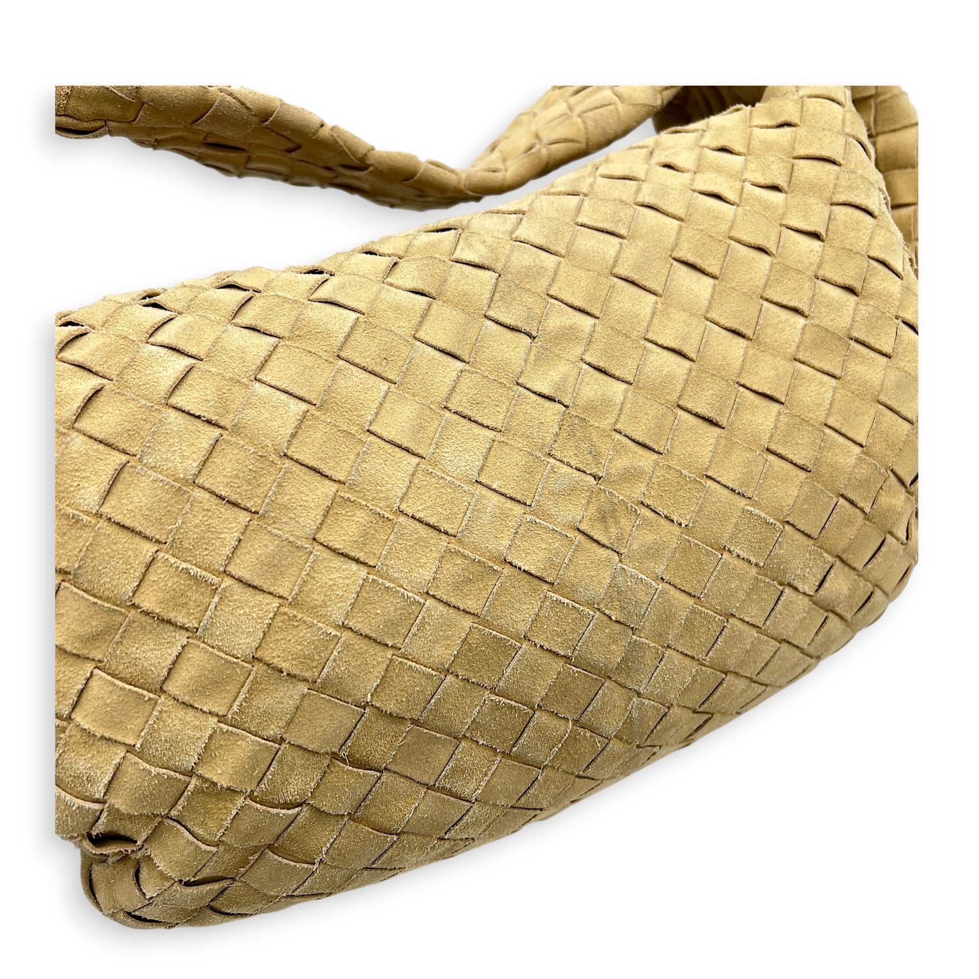 Jodie Shoulder Bag Beige in Suede Leather, Gold hardware