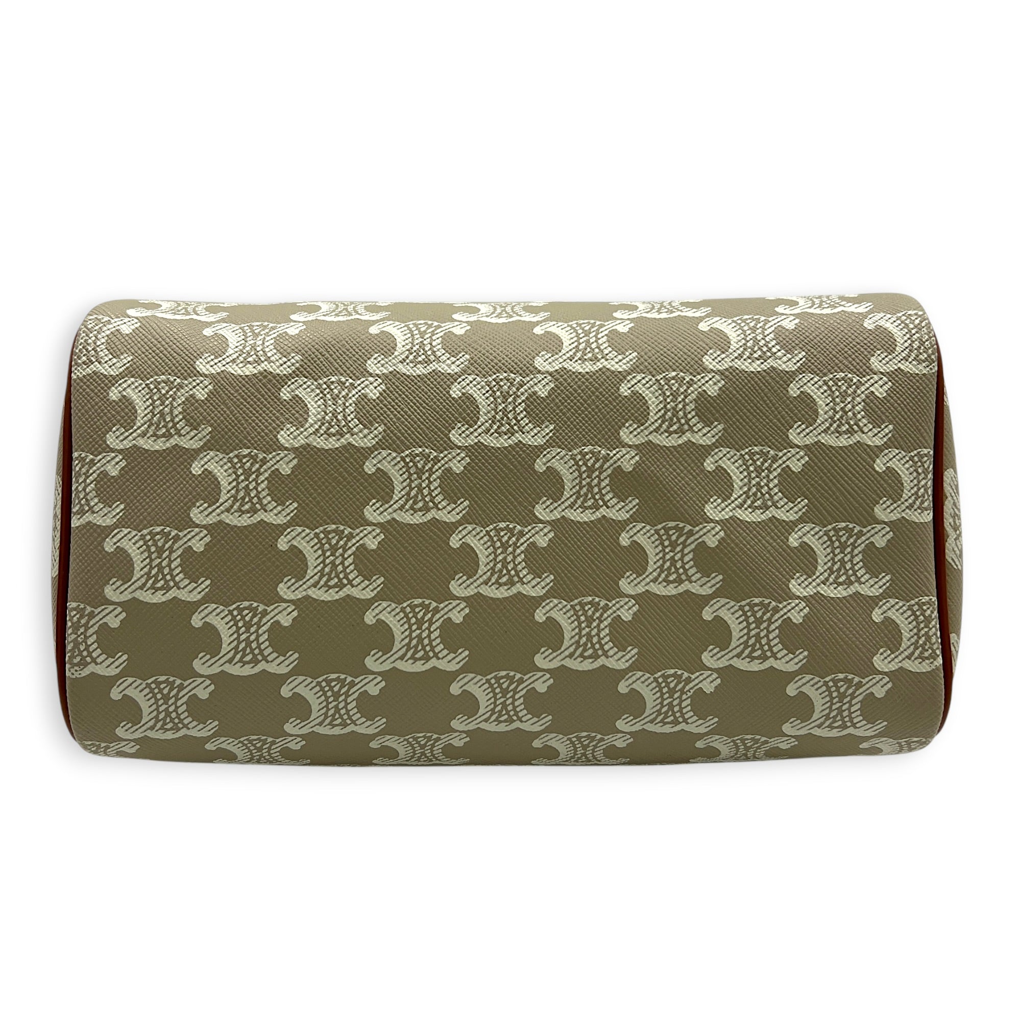 Triomphe Boston Top Handle Bag Beige in Coated Canvas, Gold hardware