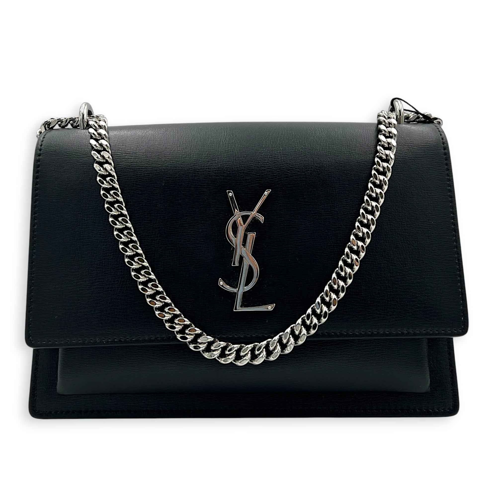 Sunset Black Shoulder Bag in Calfskin, Silver hardware