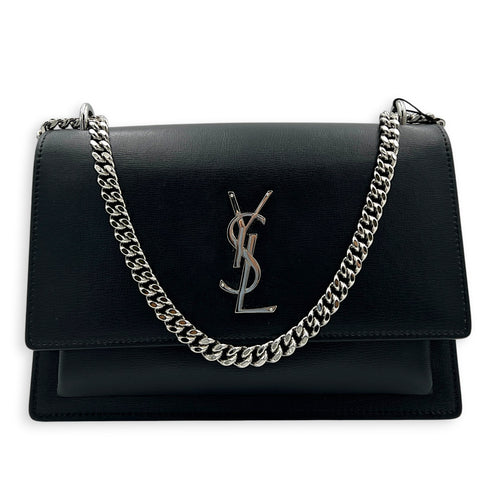 Sunset Black Shoulder Bag in Calfskin, Silver hardware