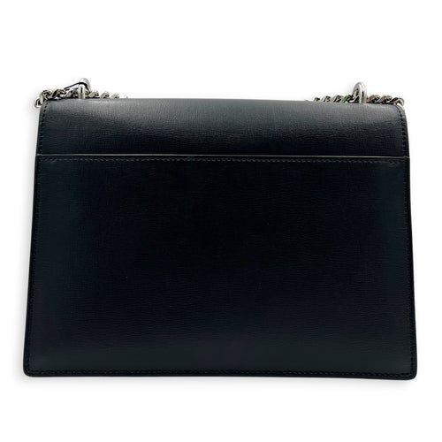 Sunset Black Shoulder Bag in Calfskin, Silver hardware