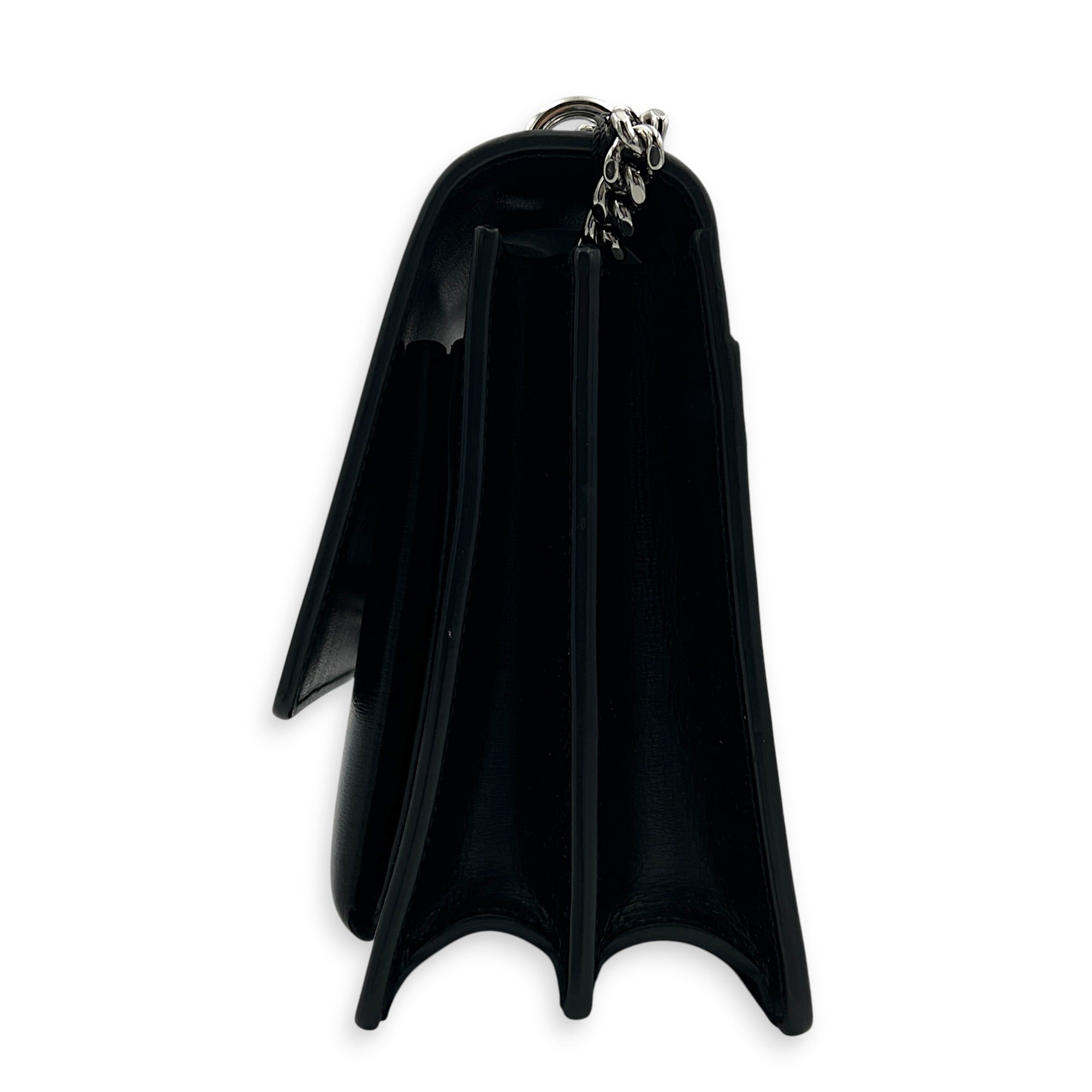 Sunset Black Shoulder Bag in Calfskin, Silver hardware