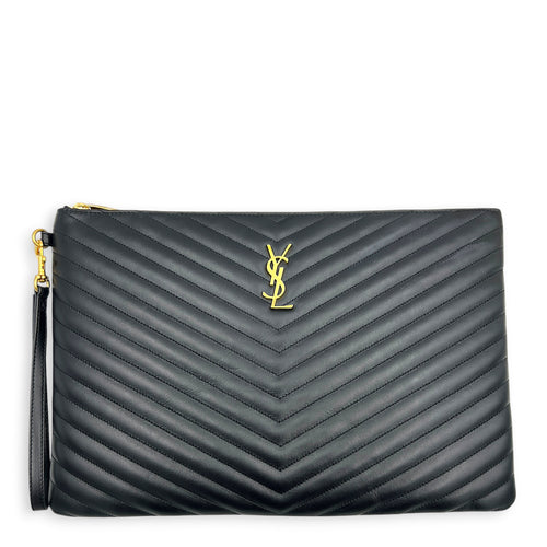 Cassandre Black Pouch in Calfskin, Gold hardware