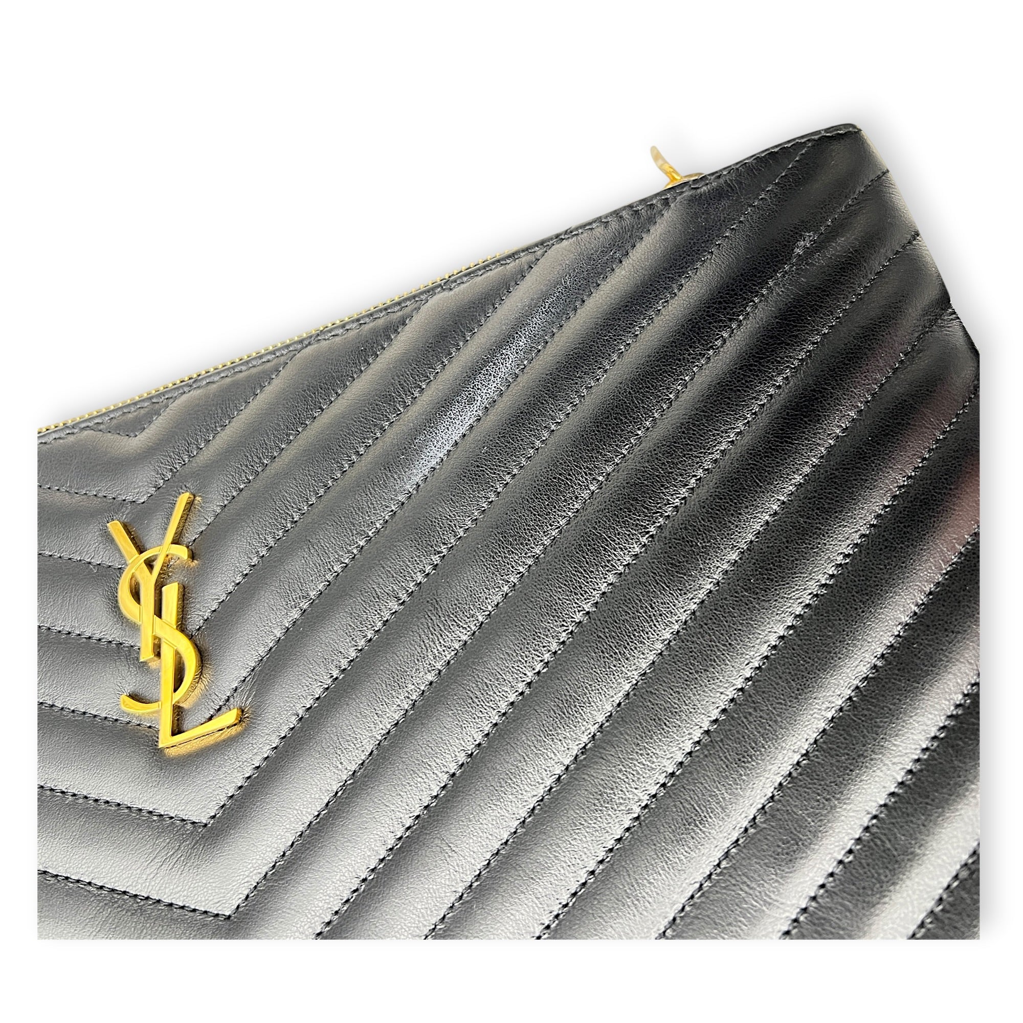 Cassandre Black Pouch in Calfskin, Gold hardware