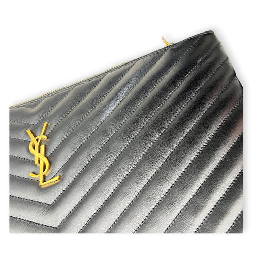 Cassandre Black Pouch in Calfskin, Gold hardware